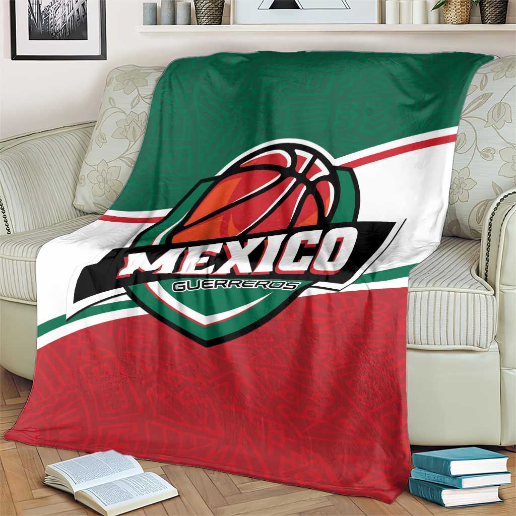 Mexico basketball blanket close-up on couch showing Mexico and Guerreros logo