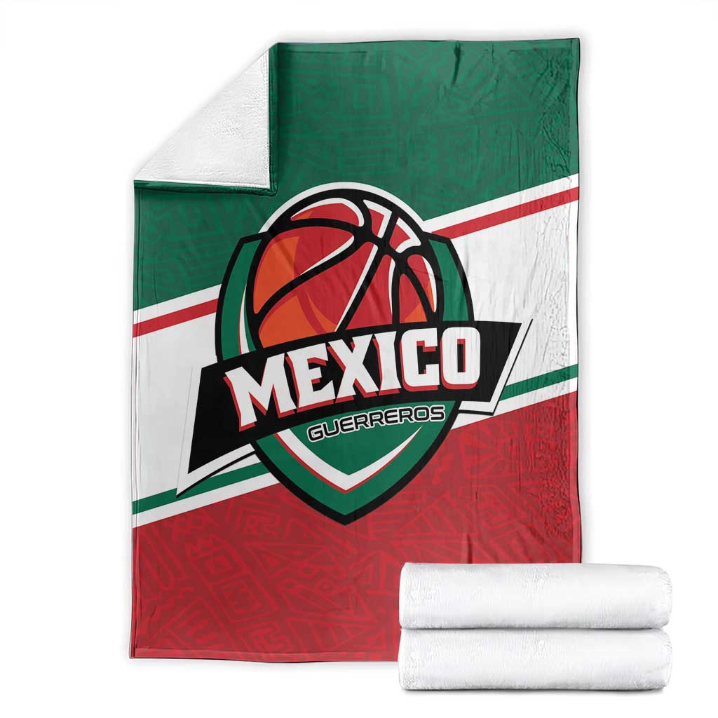 Mexico basketball blanket with team logo, green white red design and rolled white bundles