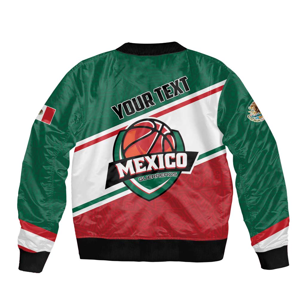 Green white red bomber jacket with back YOUR TEXT print, Mexico basketball logo and ribbed cuffs