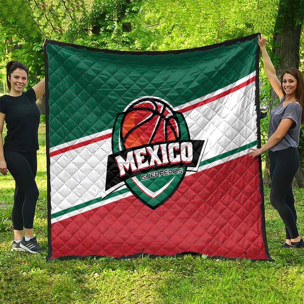 Mexico Guerreros quilt with green top, white center stripe, red bottom, shield logo