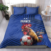 Blue France football bedding set, rooster and soccer ball duvet with two matching pillowcases