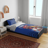 Blue France football bedding set with duvet and two pillowcases featuring rooster and soccer ball