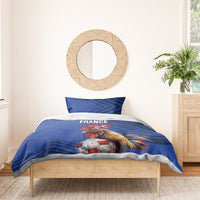 Blue France football duvet cover with rooster and soccer ball, two matching pillowcases
