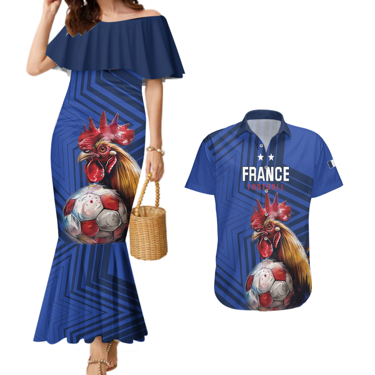 Custom France 2024 Football Couples Matching Mermaid Dress and Hawaiian Shirt Allez Les Bleus - Wonder Print Shop