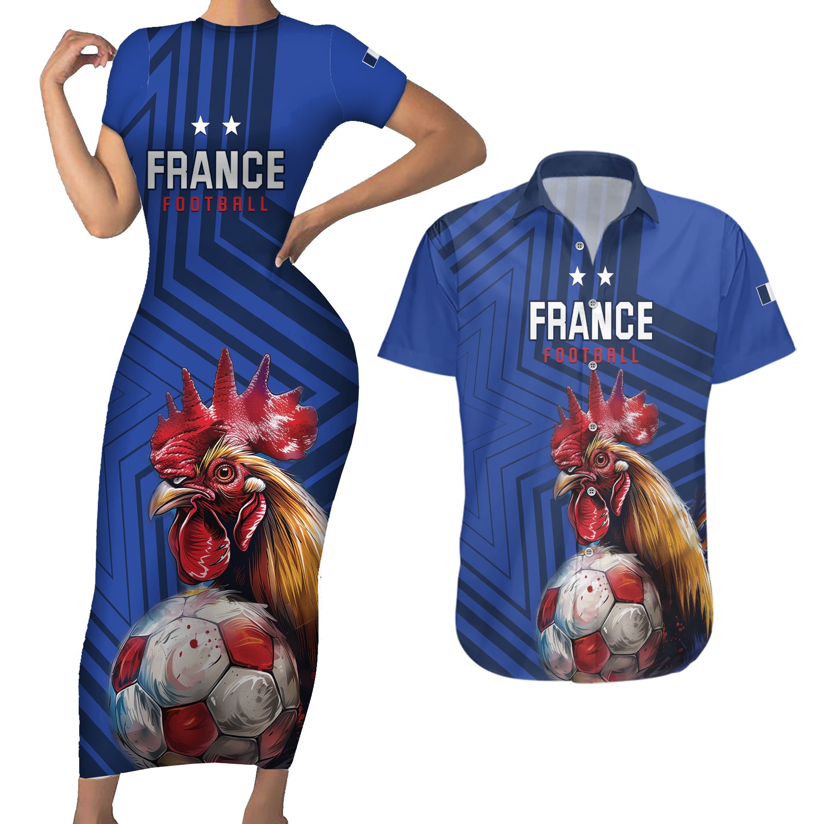 Custom France 2024 Football Couples Matching Short Sleeve Bodycon Dress and Hawaiian Shirt Allez Les Bleus - Wonder Print Shop