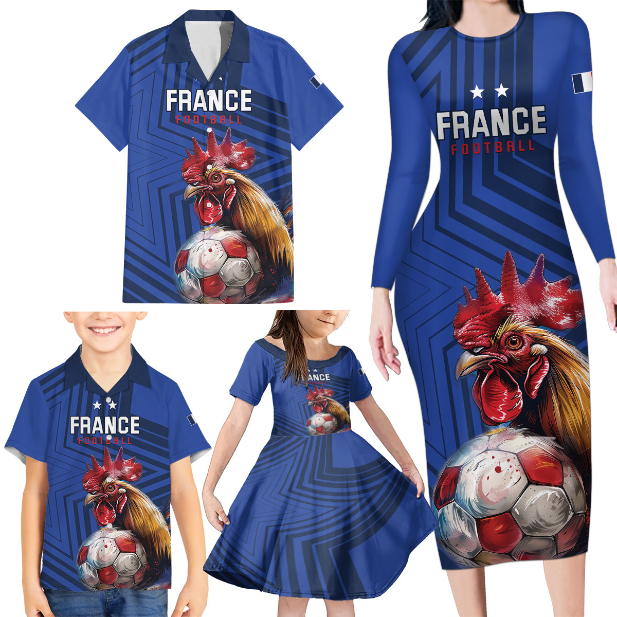 Custom France 2024 Football Family Matching Long Sleeve Bodycon Dress and Hawaiian Shirt Allez Les Bleus - Wonder Print Shop