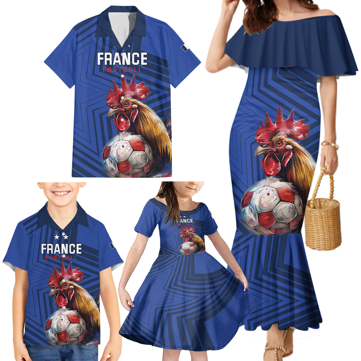 Custom France 2024 Football Family Matching Mermaid Dress and Hawaiian Shirt Allez Les Bleus - Wonder Print Shop