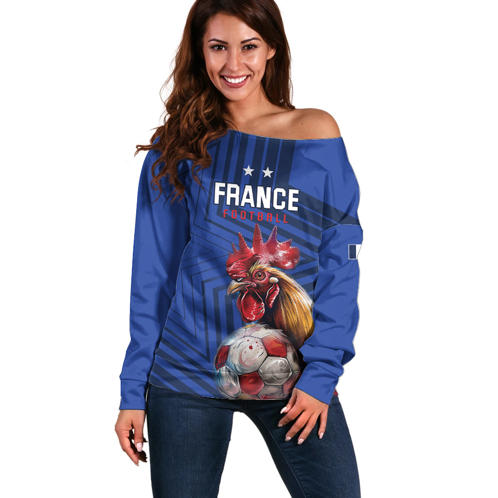 Custom France 2024 Football Off Shoulder Sweater Allez Les Bleus - Wonder Print Shop