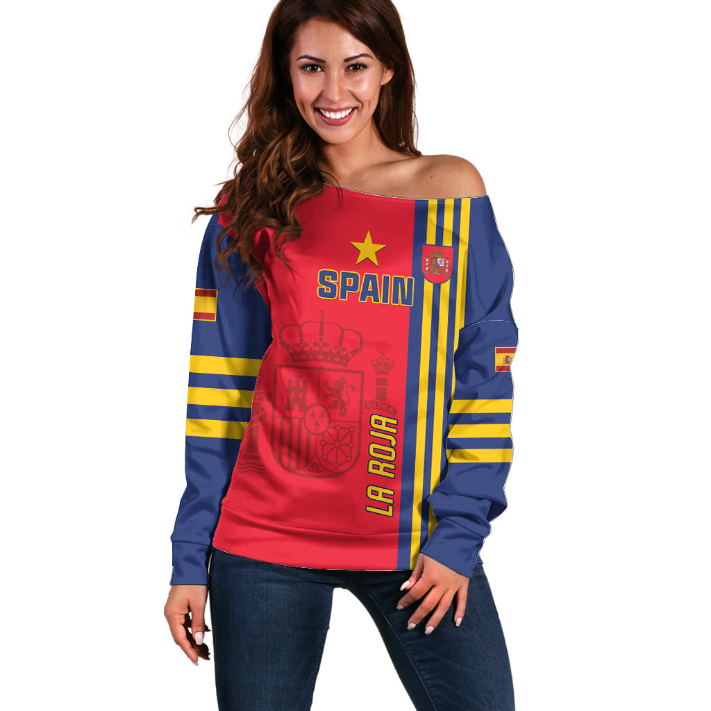 Custom Spain 2024 Football Off Shoulder Sweater La Roja Go Champions - Wonder Print Shop