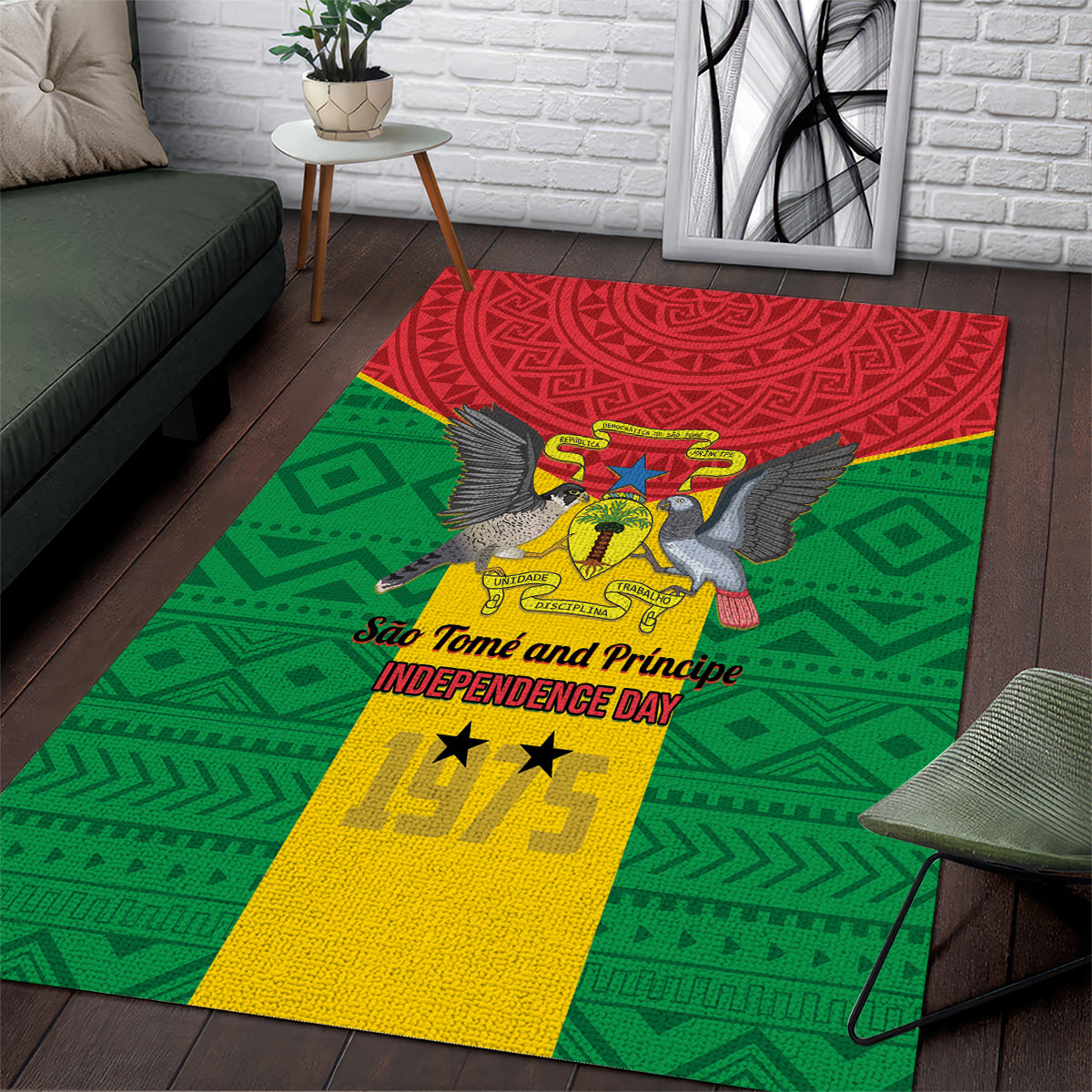 Sao Tome and Principe Independence Day Area Rug Coat Of Arms Mix African Pattern - Wonder Print Shop