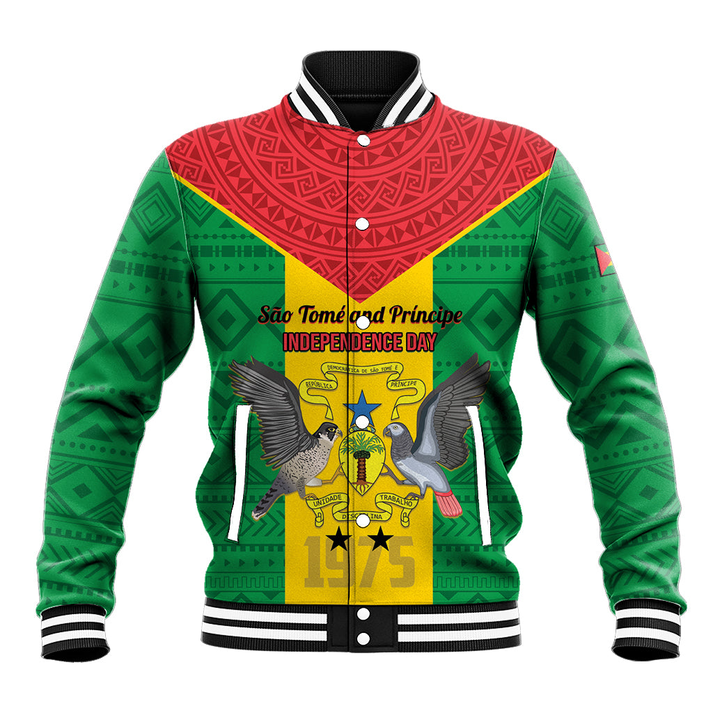 Sao Tome and Principe Independence Day Baseball Jacket Coat Of Arms Mix African Pattern - Wonder Print Shop