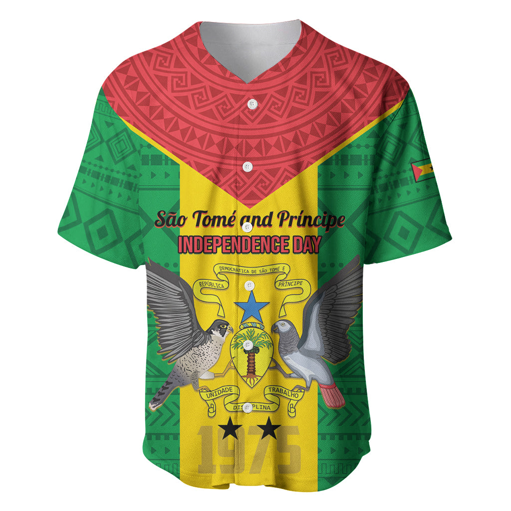 Sao Tome and Principe Independence Day Baseball Jersey Coat Of Arms Mix African Pattern - Wonder Print Shop