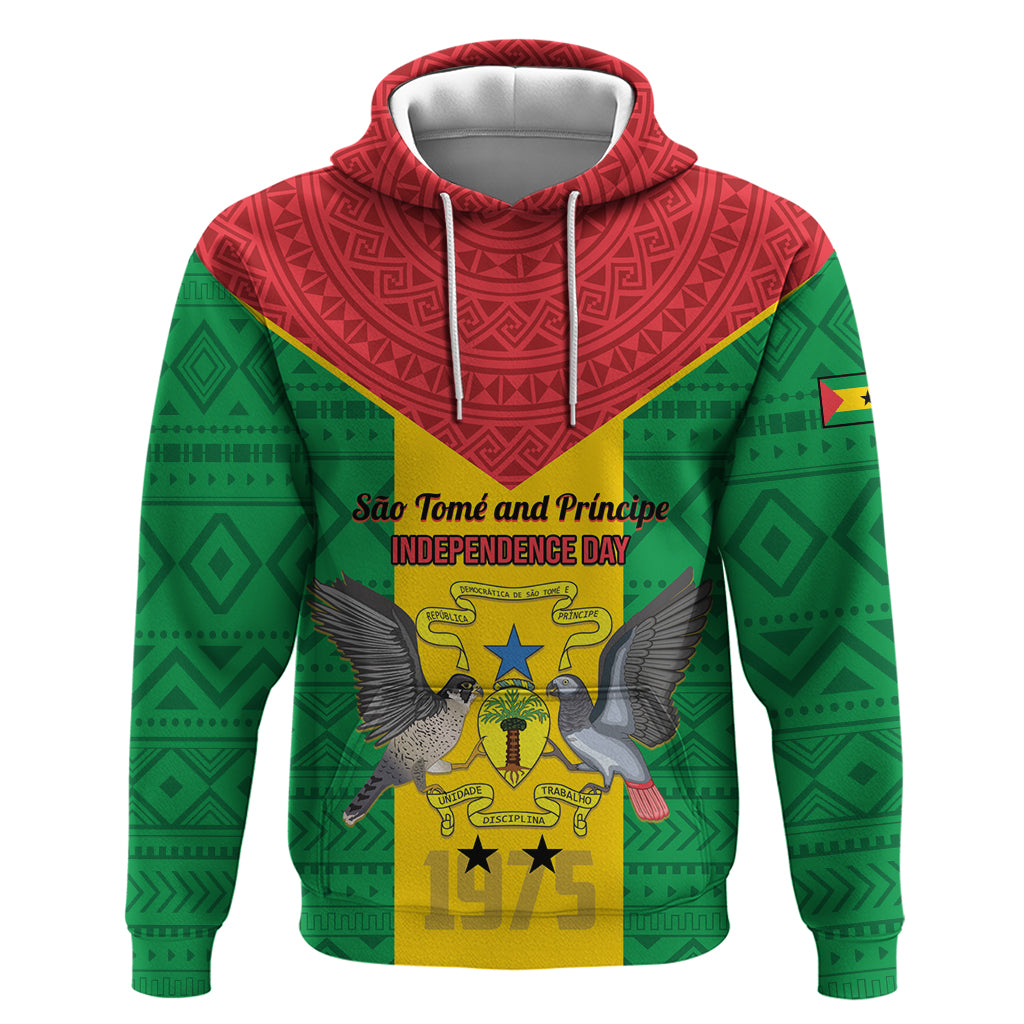 Sao Tome and Principe Independence Day Hoodie Coat Of Arms Mix African Pattern - Wonder Print Shop