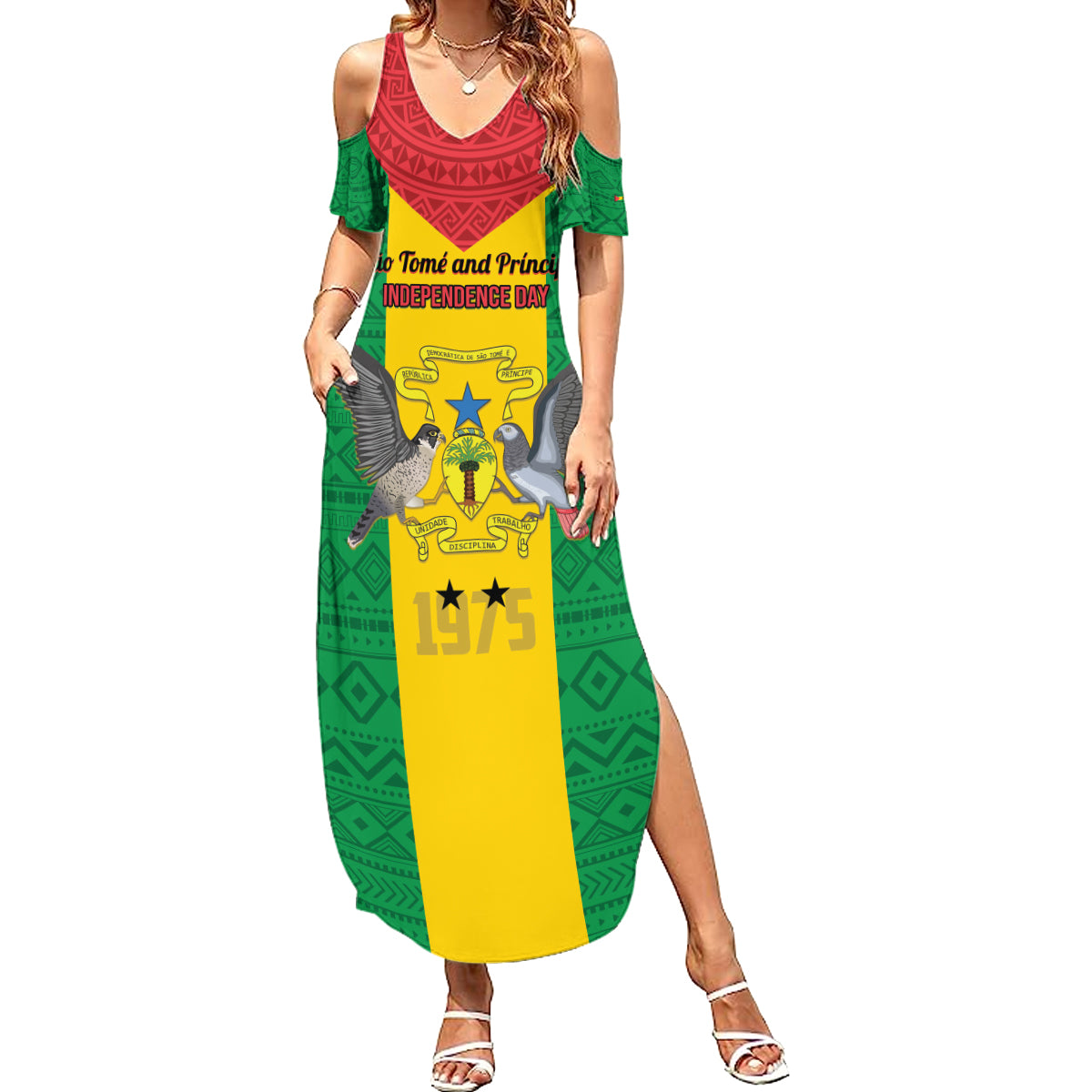 Sao Tome and Principe Independence Day Summer Maxi Dress Coat Of Arms Mix African Pattern