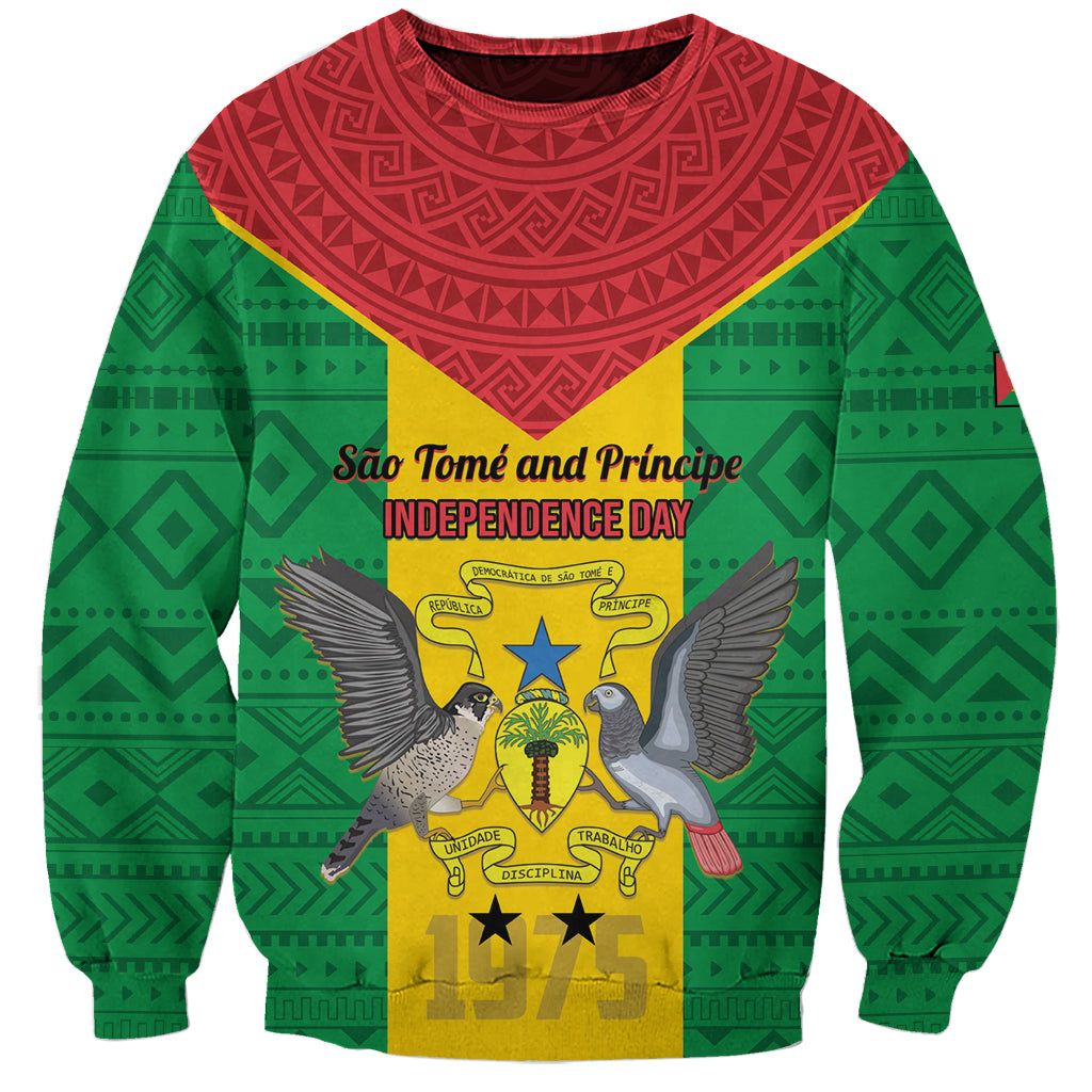 Sao Tome and Principe Independence Day Sweatshirt Coat Of Arms Mix African Pattern