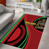Red Malawi-themed unity and freedom area rug, circular pattern and crest with Independence Day text.