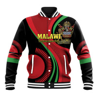 Unisex black baseball jacket with red-green diagonal design and front graphic patch