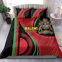 Malawi flag bedding set showing duvet and two matching pillows with Malawi Independence Day text.