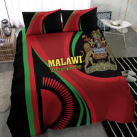 Malawi bedding set with duvet and two pillows featuring coat-of-arms emblem and unity quote.