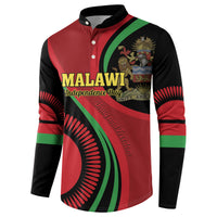 Black button-up sweatshirt with Malawi Independence Day text and diagonal flag print