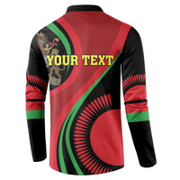 Black button-up sweatshirt with 'YOUR TEXT' and red-green flag swirl on back