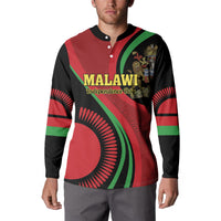 Black button-up sweatshirt with Malawi Independence Day text, crest panel, and stripes