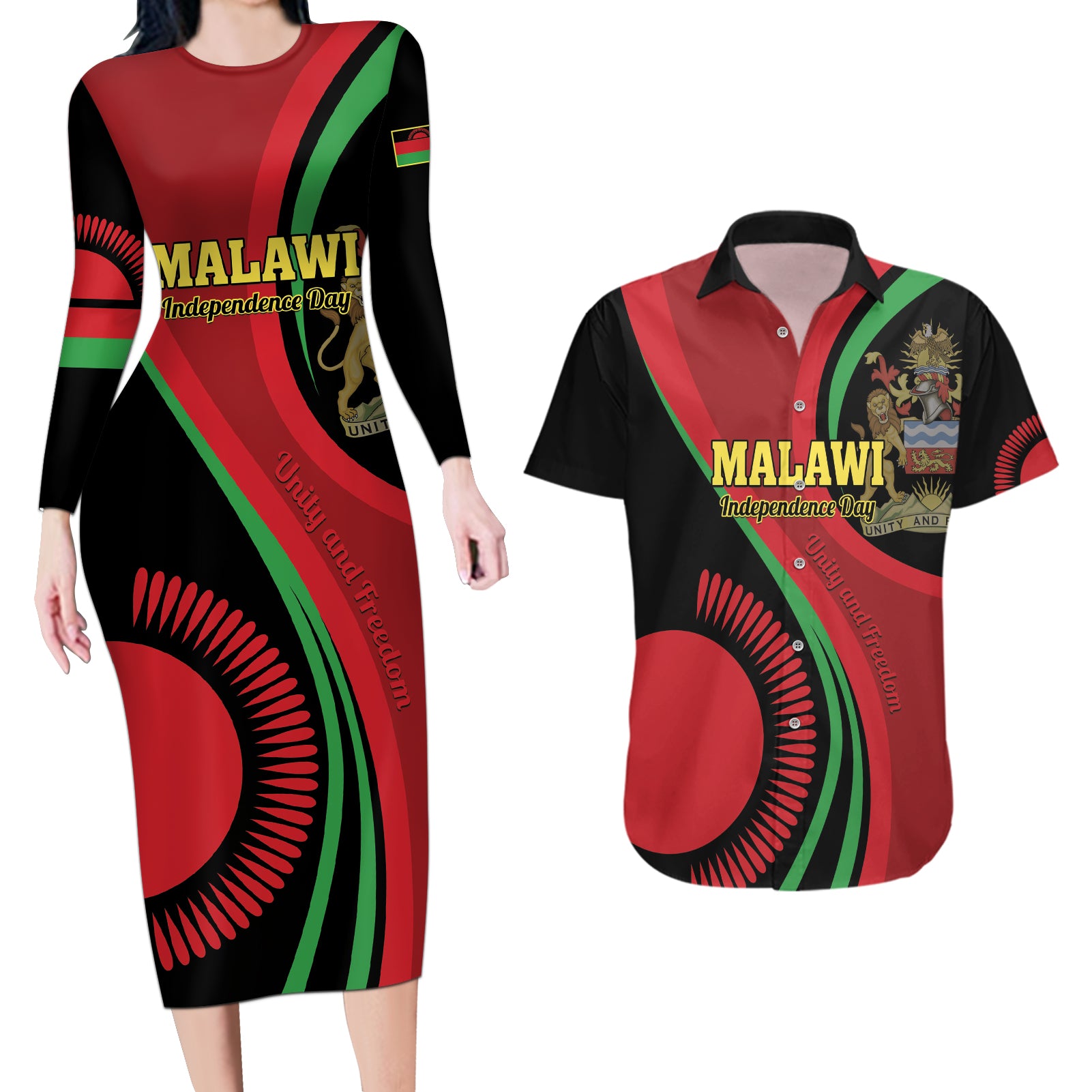 Malawi Independence Day Couples Matching Long Sleeve Bodycon Dress and Hawaiian Shirt Unity and Freedom - Wonder Print Shop