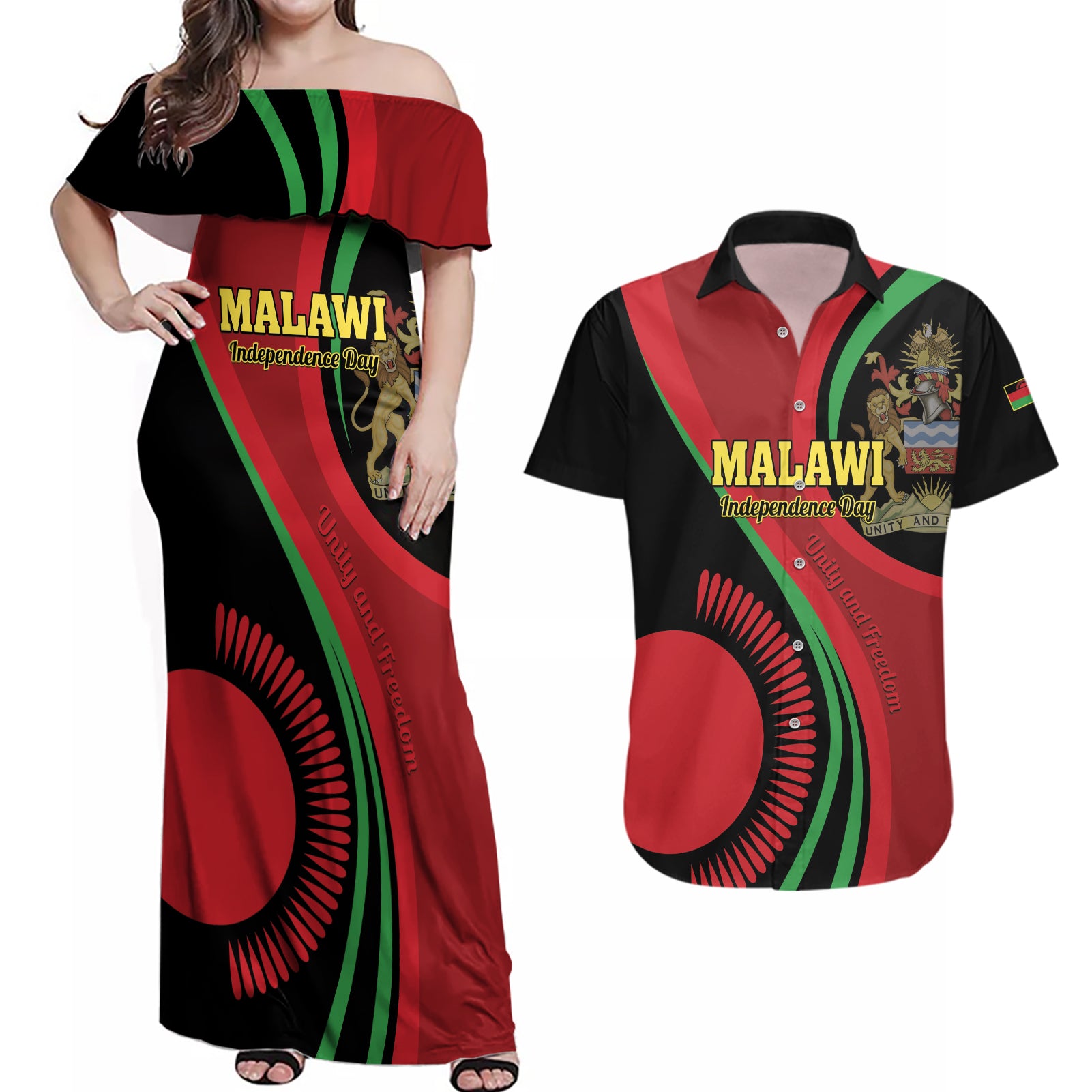 Malawi Independence Day Couples Matching Off Shoulder Maxi Dress and Hawaiian Shirt Unity and Freedom - Wonder Print Shop