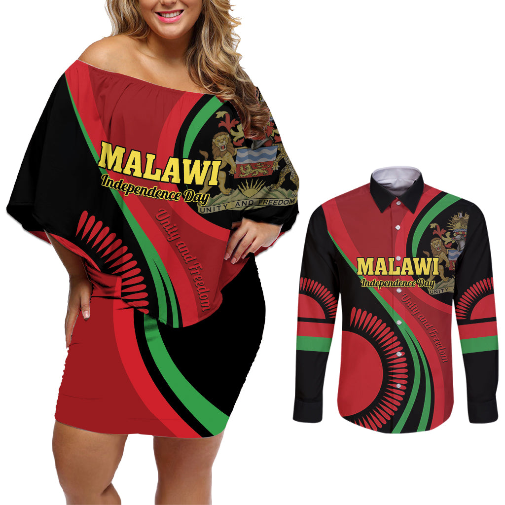 Malawi Independence Day Couples Matching Off Shoulder Short Dress and Long Sleeve Button Shirt Unity and Freedom - Wonder Print Shop