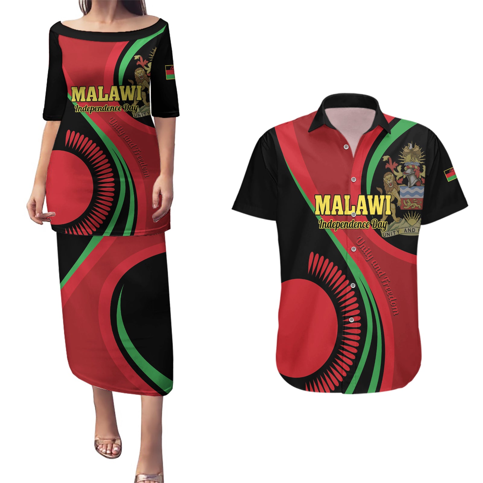 Malawi Independence Day Couples Matching Puletasi and Hawaiian Shirt Unity and Freedom - Wonder Print Shop