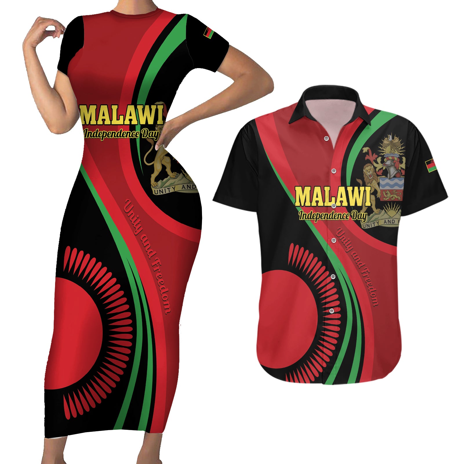 Malawi Independence Day Couples Matching Short Sleeve Bodycon Dress and Hawaiian Shirt Unity and Freedom - Wonder Print Shop