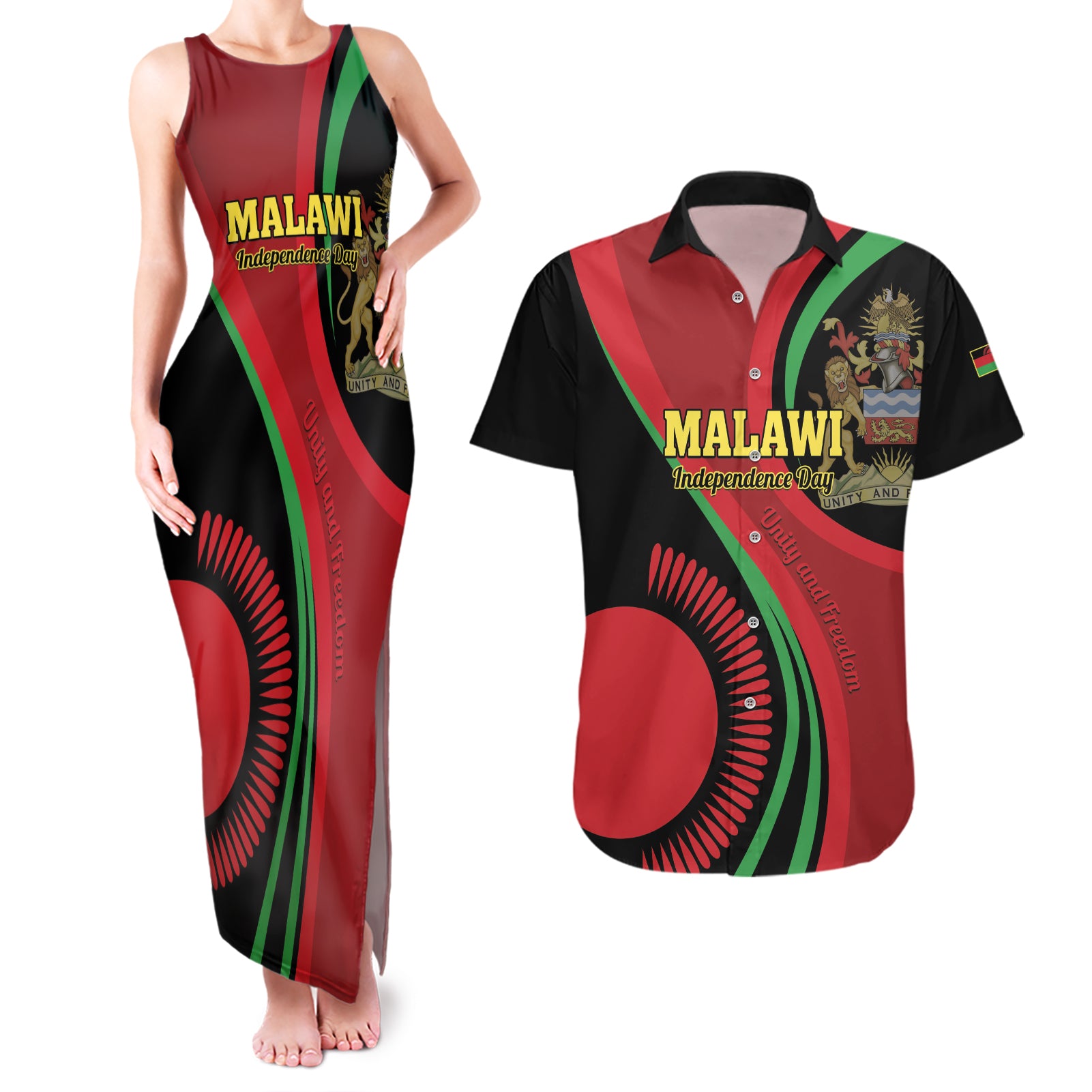 Malawi Independence Day Couples Matching Tank Maxi Dress and Hawaiian Shirt Unity and Freedom - Wonder Print Shop