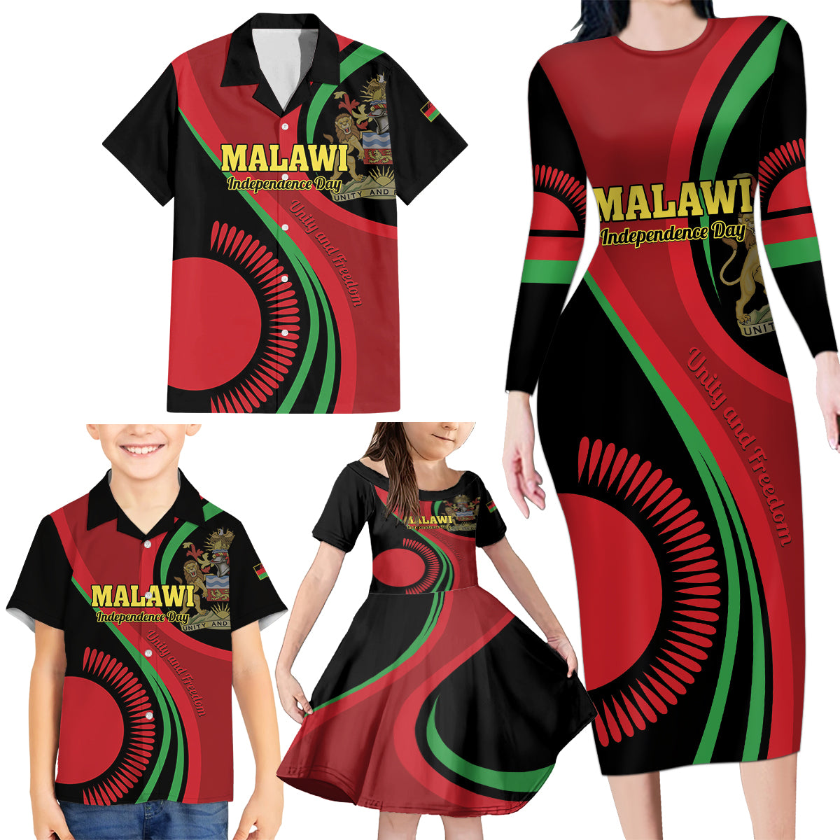 Malawi Independence Day Family Matching Long Sleeve Bodycon Dress and Hawaiian Shirt Unity and Freedom - Wonder Print Shop