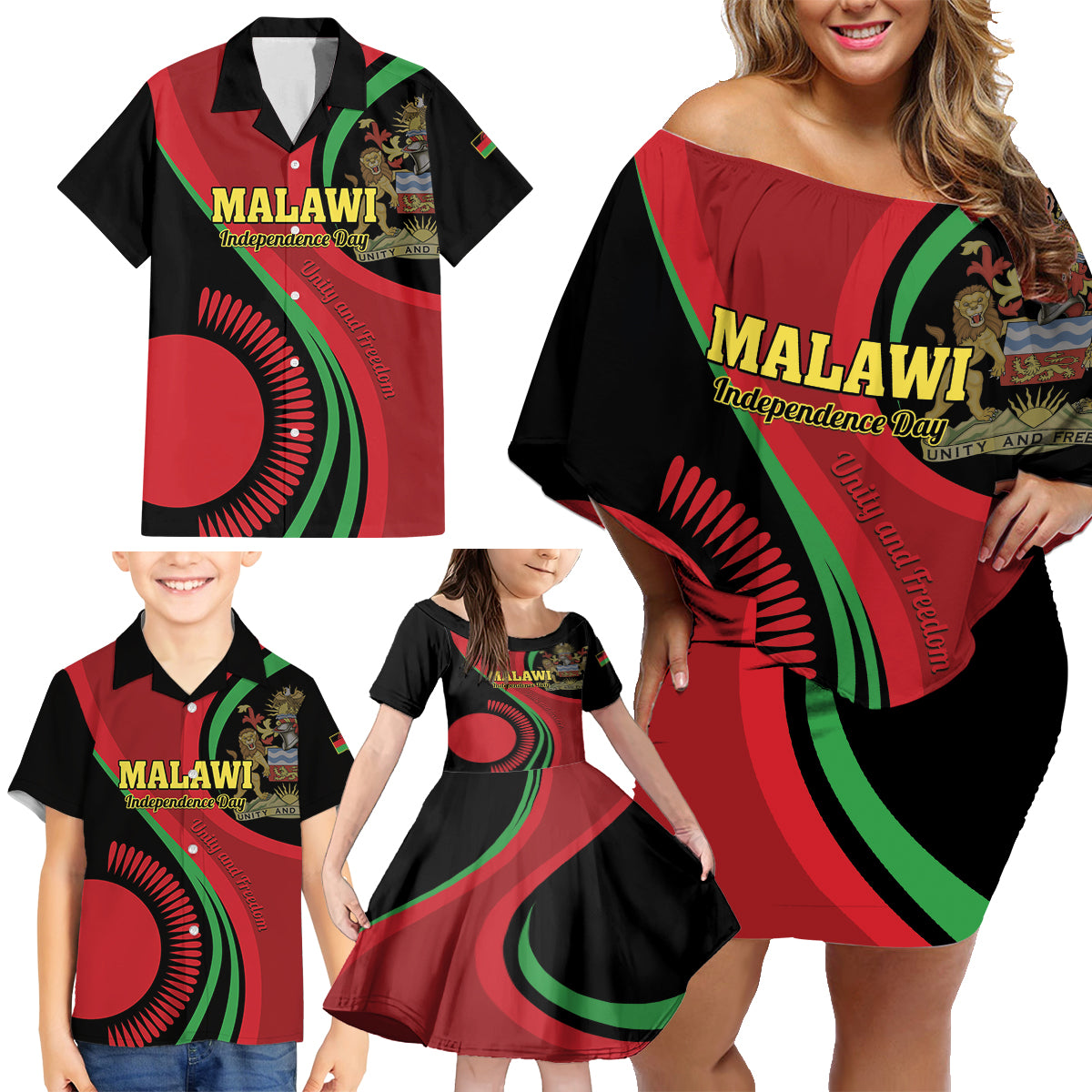 Malawi Independence Day Family Matching Off Shoulder Short Dress and Hawaiian Shirt Unity and Freedom - Wonder Print Shop