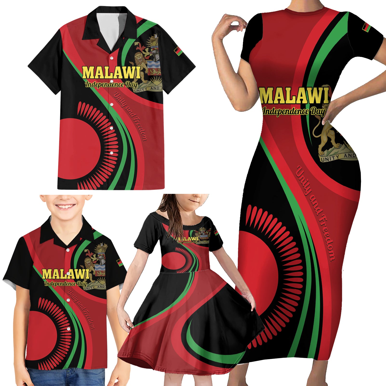 Malawi Independence Day Family Matching Short Sleeve Bodycon Dress and Hawaiian Shirt Unity and Freedom - Wonder Print Shop