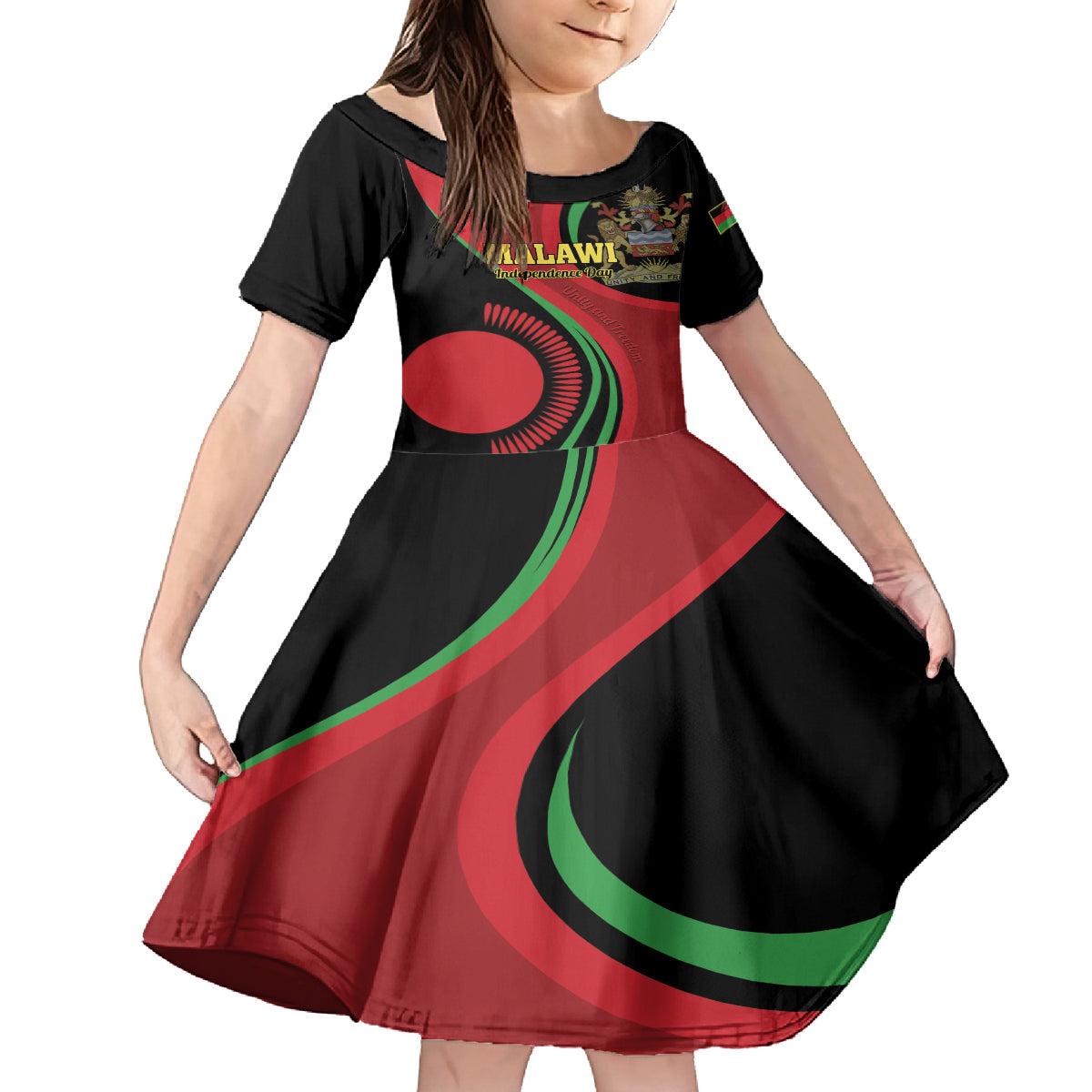 Malawi Independence Day Kid Short Sleeve Dress Unity and Freedom - Wonder Print Shop