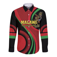 Unisex long-sleeve button shirt, black with red/green Malawi-style Independence Day graphic