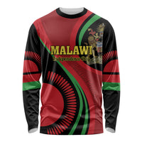 Black long-sleeve Malawi Independence Day graphic shirt with red, green, and yellow