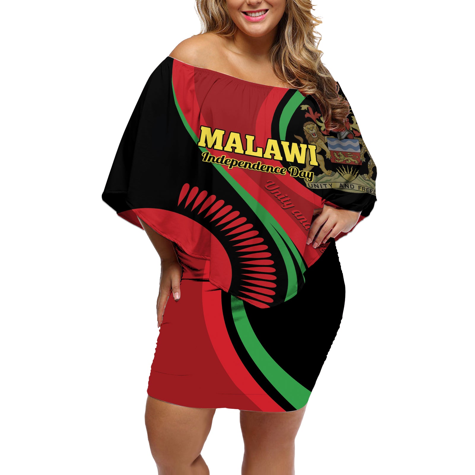 Malawi Independence Day Off Shoulder Short Dress Unity and Freedom - Wonder Print Shop