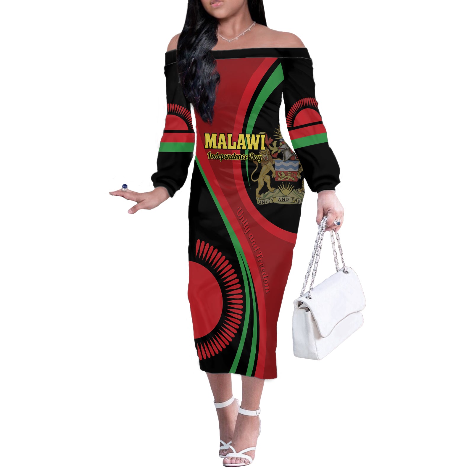 Malawi Independence Day Off The Shoulder Long Sleeve Dress Unity and Freedom - Wonder Print Shop