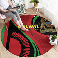 Round red, black, and green unity-themed carpet with Independence Day artwork