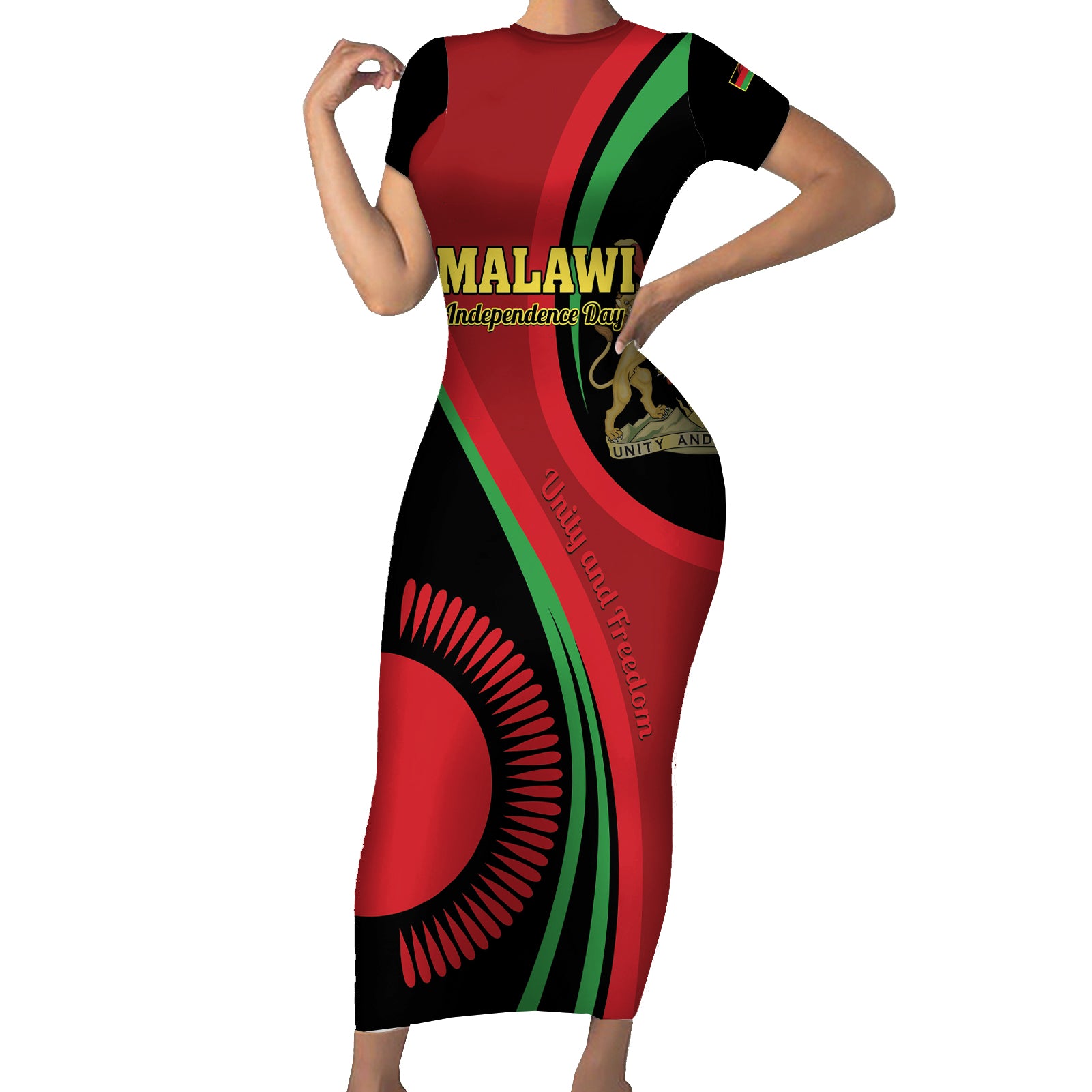 Malawi Independence Day Short Sleeve Bodycon Dress Unity and Freedom - Wonder Print Shop