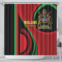 Malawi Independence Day shower curtain featuring Malawi emblem, red/black/green flag stripes