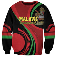Unisex black sweatshirt with red-green diagonal stripes and Malawi Independence Day graphic