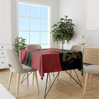Rectangular black tablecloth with Malawi Independence Day print featuring lion and emblem
