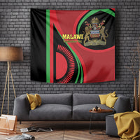 Malawi independence day tapestry with Malawi title, shield emblem, and red-green striped design