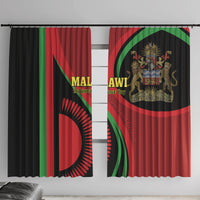 Front view of Malawi-themed window curtain panels with shield crest and unity emblem