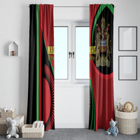 Pair of Malawi-themed window curtains in black, red, and green for doorway