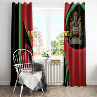 Malawi-themed window curtain pair with shield crest and red-green accents over black