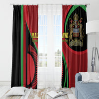 Malawi-themed window curtains with grommet top rings and shield crest graphic